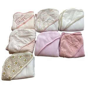 Cloud Island Hudson Baby Hooded Bath Towels Pink Floral 7 Pack Set, Bathtime